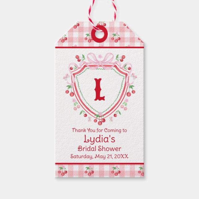 Étiquettes-cadeau Coquette Cherry Monogam Bridal Shower (Devant)