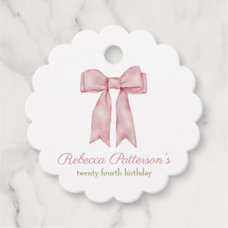 Étiquettes Cadeau Coquette Rose Aquarelle Bow Fête Anniversaire
