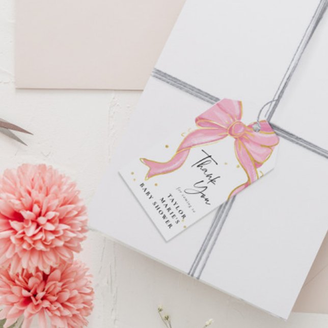 Étiquettes-cadeau Coquette rose moderne Bow Baby shower fille (Créateur téléchargé)