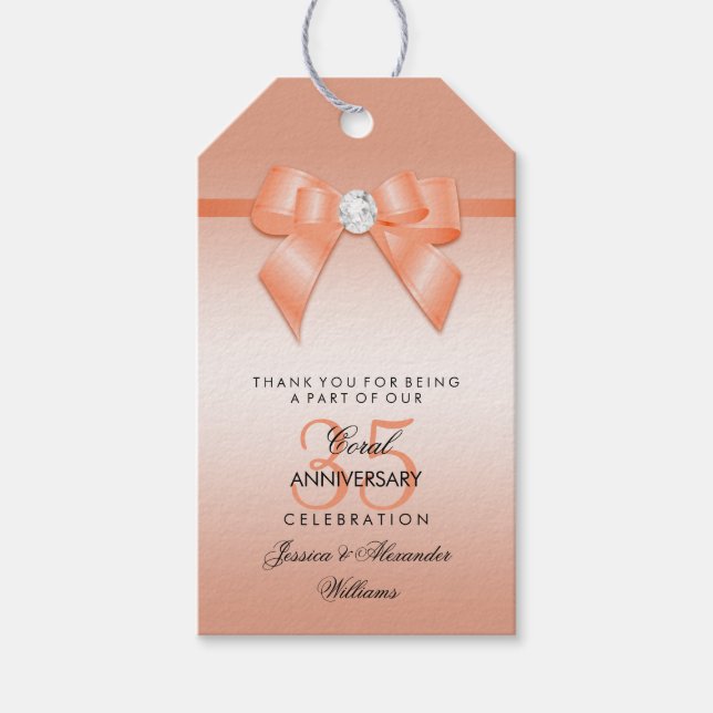 Étiquettes-cadeau Coral Bow & Ribbon 35e anniversaire de Mariage (Devant)