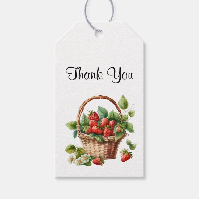 Étiquettes-cadeau Corbeille pleine de Merci de fraises (Devant)