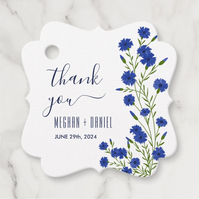 Étiquettes Cadeau Cornflower Blue Botanical Wedding  (Devant)