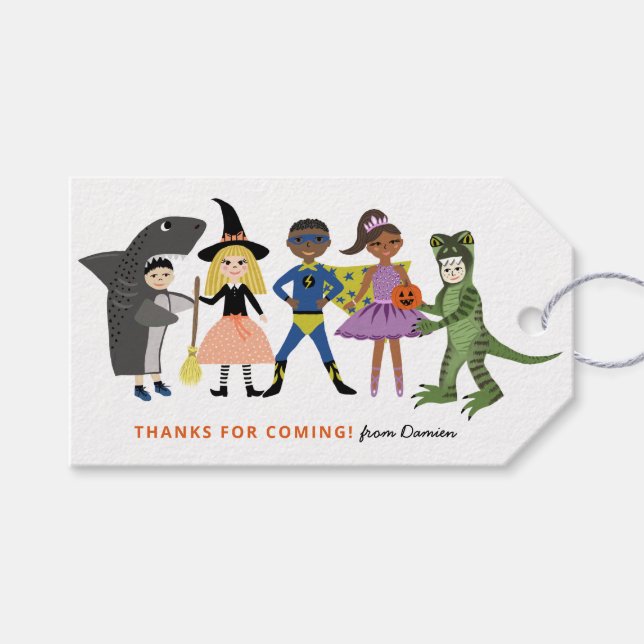 Étiquettes-cadeau Costumes mignons Halloween Anniversaire Traitement (Devant (Horizontal))