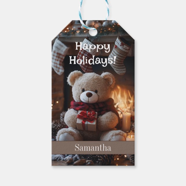 Étiquettes-cadeau Cosy Teddy Bear Conception de vacances (Devant)