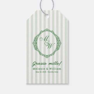 Étiquettes-cadeau Côte d'Amalfi Sage Rayure Monogramme Mariage