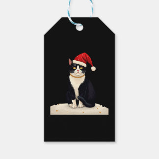 Étiquettes-cadeau Cottagecore Tuxedo Cat Funny Xmas Aesthetic Santa 