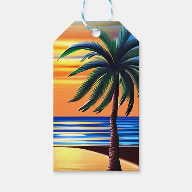 Étiquettes-cadeau Coucher de soleil tropical - De et vers (Devant)