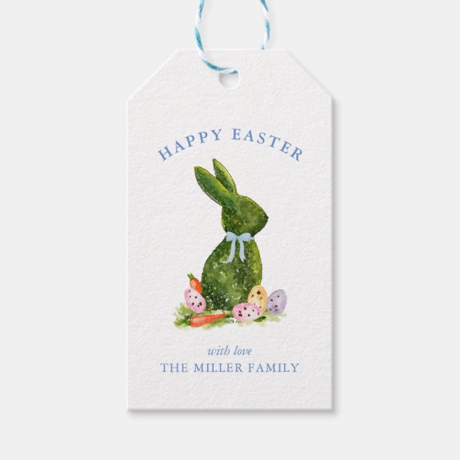 Étiquettes-cadeau Couleur d'eau mignonne lapin de Pâques (Devant)