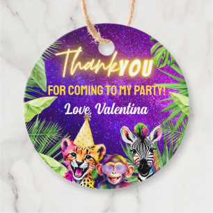 Étiquettes Cadeau Couleur Neon Llow Safari Party Animaux Merci