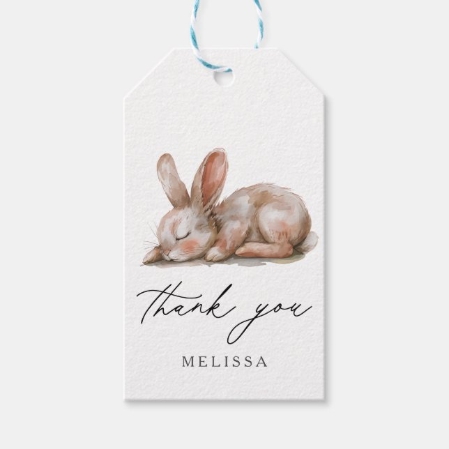 Étiquettes-cadeau Couleurs neutres du lapin dormant Merci (Devant)