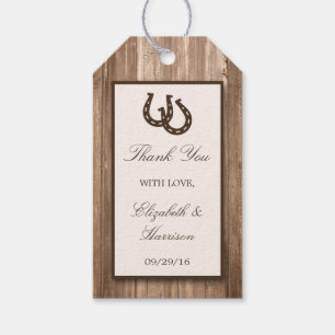 Étiquettes-cadeau Country Rustic Horseshoe & Brown Wood Mariage