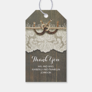 Étiquettes-cadeau Country Rustic Horseshoe Mariage dentelle bois