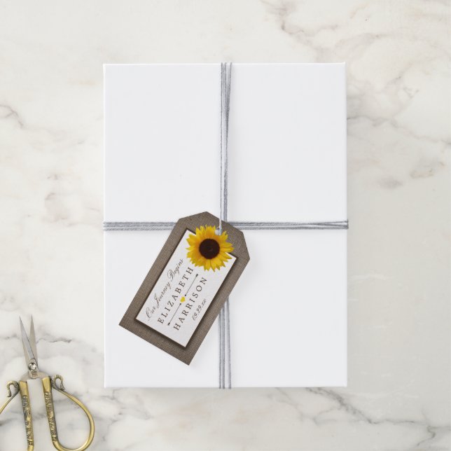 Étiquettes-cadeau Country Rustic Tournesol & Mariage Burlap (Avec de la ficelle)