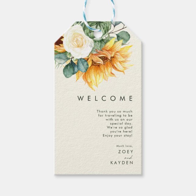 Étiquettes-cadeau Country Sunflower Light Jaune Mariage Bienvenue (Devant)