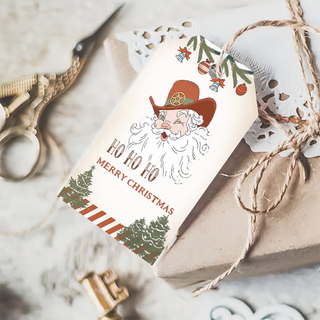 Étiquettes-cadeau Country Western Cowboy Père Noël Christmas Cadeaux (Créateur téléchargé)