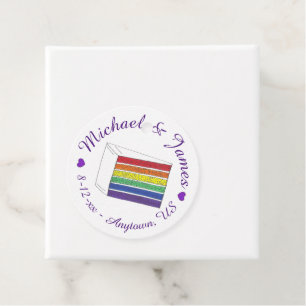 Étiquettes Cadeau Coupe de gâteau Mariage arc-en-ciel Coeur pourpre