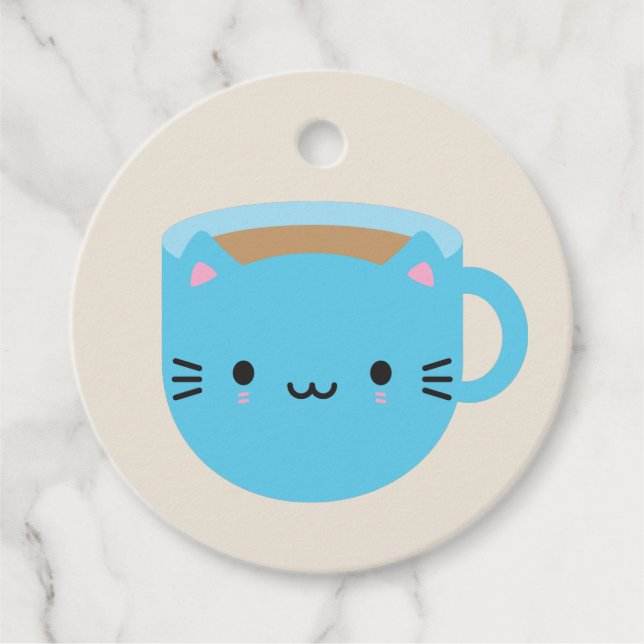 Étiquettes Cadeau Coupe Kawaii de Thé (Devant)
