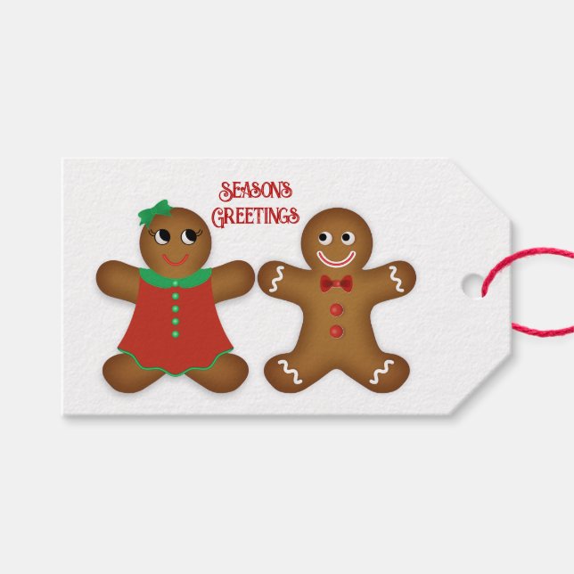 Étiquettes-cadeau Couple de pain d'épices Joyeuses Fêtes (Devant (Horizontal))