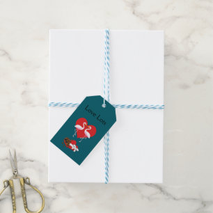 Étiquettes-cadeau Couple Flamant Rose et Boîte de Chocolats