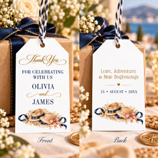 Étiquettes-cadeau Couple Mûr Chic Vintage Mariage Navy Or