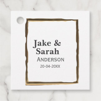 Étiquettes Cadeau Couple name gray golden frame border wedding date