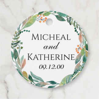 Étiquettes Cadeau Couronne botanique personnalisée à l'aquarelle