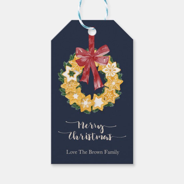 Étiquettes-cadeau Couronne de biscuits de Noël avec Arrière - plan g (Devant)