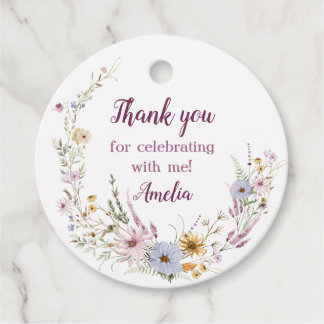 Étiquettes Cadeau Couronne de fleurs sauvages aquarelle pour fille d