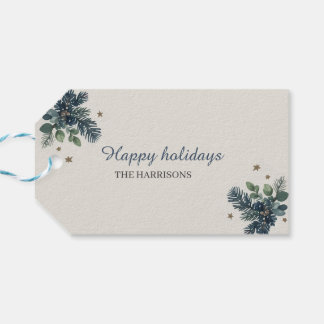 Étiquettes-cadeau Couronne de Noël à l'aquarelle bleue Noël