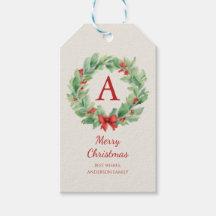 Couronne de Noël en monogramme d'aquarelle et nom