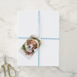 Étiquettes-cadeau Couronne de Noël festive de Beagle