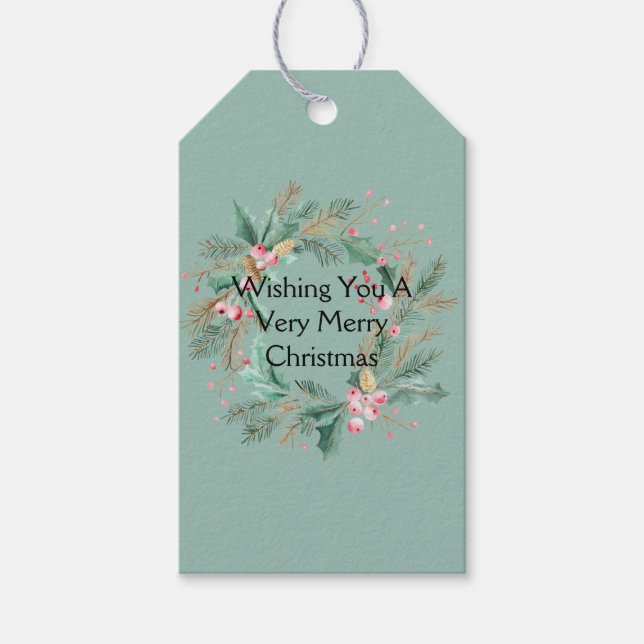 Étiquettes-cadeau Couronne de Noël rose vert (Devant)