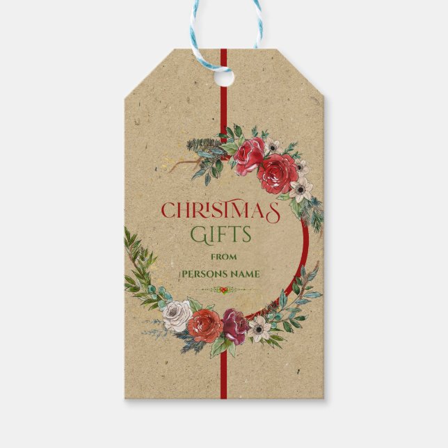 Étiquettes-cadeau Couronne de Noël, typographie papier texture médiu (Devant)