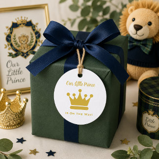 Étiquettes Cadeau Couronne de Petit Prince Doré Bébé Garçon Baby Sho