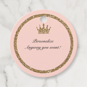 Étiquettes Cadeau Couronne de princesse rose pailletée or glitter po
