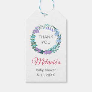 Étiquettes-cadeau Couronne de verdure aux jacinthes Baby Shower Merc