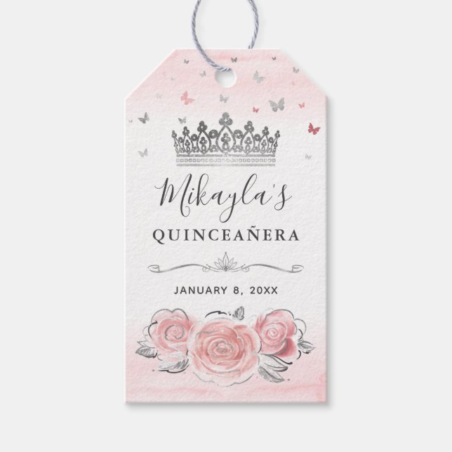 Étiquettes-cadeau Couronne élégante rose blush argentée Cadeau de re (Devant)