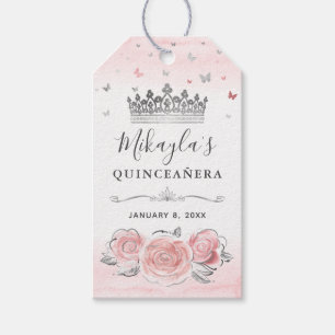 Étiquettes-cadeau Couronne Élégante Rose Pâle Argent Remerciement Ca