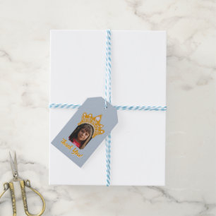 Étiquettes-cadeau Couronne florale de princesse bleue givré pour pho