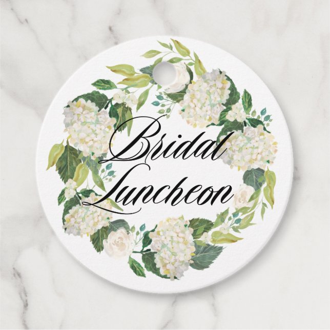 Étiquettes Cadeau Couronne florale d'hydrangea blanc pour déjeuner d (Devant)