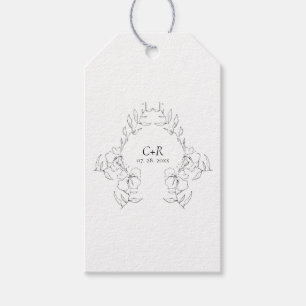 Étiquettes-cadeau Couronne florale élégante moderne noir/blanc