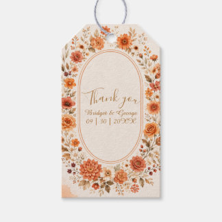 Étiquettes-cadeau Couronne florale orange mariage  