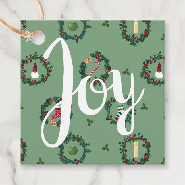 Étiquettes Cadeau Couronnes de Noël en vert (Devant)