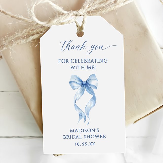 Étiquettes-cadeau Coussin Bleu Attache Merci Fête des mariées noeud (Créateur téléchargé)
