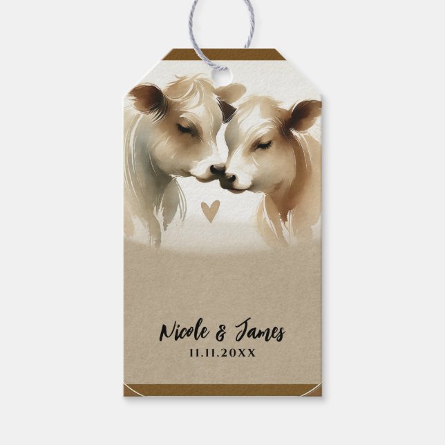 Étiquettes-cadeau Cow Love Brown Cream Mariage campagnard (Devant)