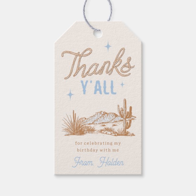 Étiquettes-cadeau Cowboy Anniversaire Favoriser Tags (Devant)
