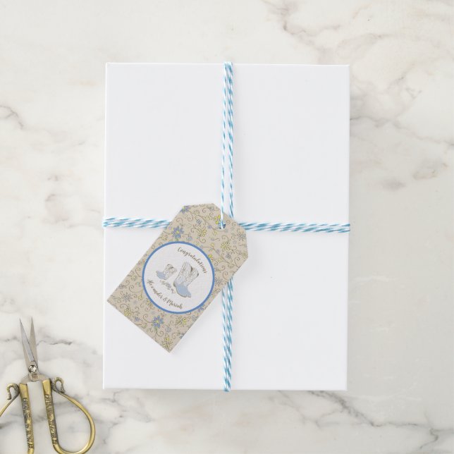 Étiquettes-cadeau Cowboy Baby shower Pays Western Blue Boy (Avec de laficelle)