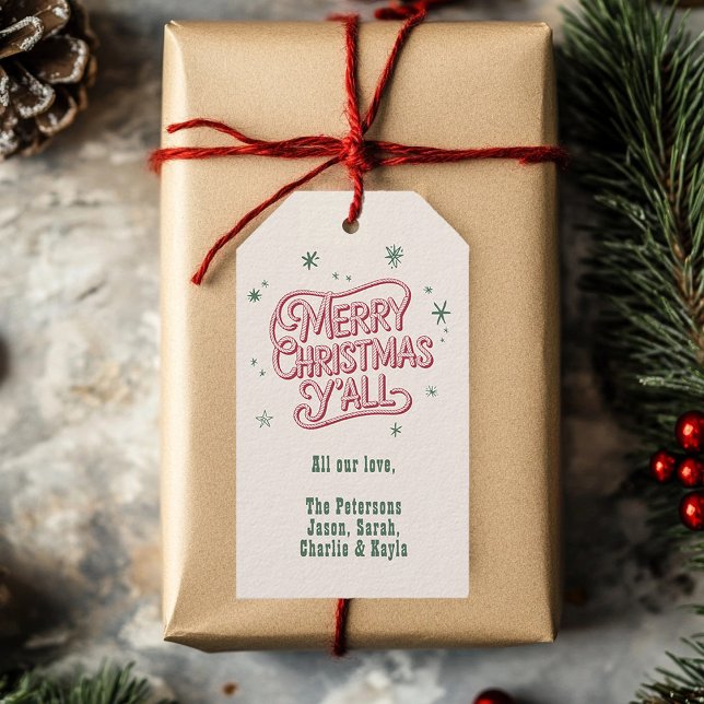 Étiquettes-cadeau Cowboy Noël Occidental Joyeux Noël Y'all (Créateur téléchargé)
