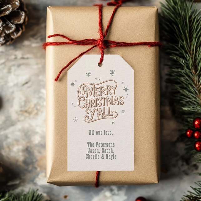 Étiquettes-cadeau Cowboy Noël Occidental Joyeux Noël Y'all (Créateur téléchargé)