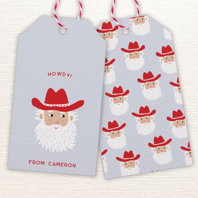 Étiquettes-cadeau Cowboy Santa Claus Fun Western Holiday (Fun Cowboy Santa Claus Western Christmas Holiday gift tag)